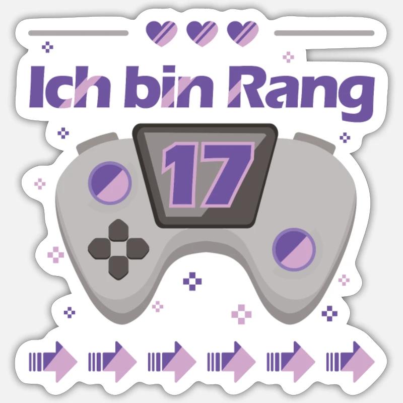 17. Geburtstag Geburtstagskind Gaming Leidenschaft - Sticker Größe S (10 x 10 cm) - Mattweiß