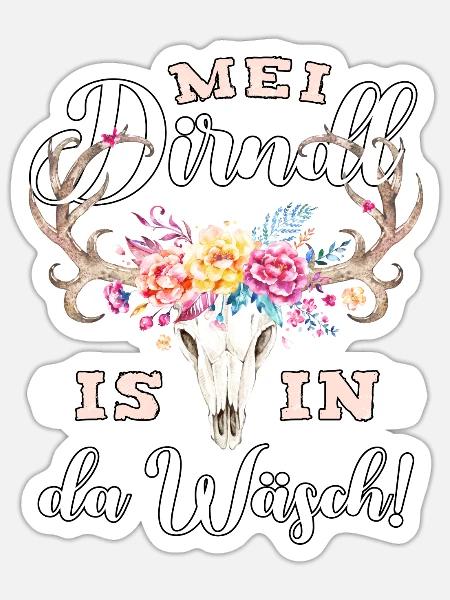 Trachtenshirt Damen Trachten T-Shirt Dirndl Ersatz - Sticker Größe S (10 x 10 cm) - Mattweiß