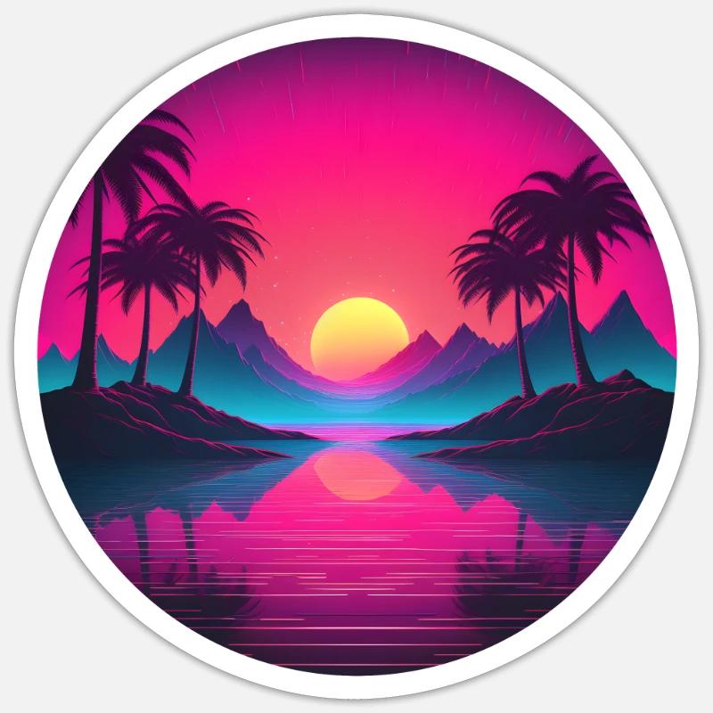 Tropical Chillwave Synthwave Sunset - Sticker taille S (10 x 10 cm) - blanc mat