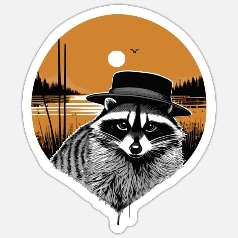 Waschbär mit Hut - Sticker Größe S (10 x 10 cm) - Mattweiß