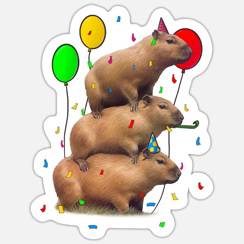 Anniversaire de Capybara - Sticker taille S (10 x 10 cm) - blanc mat