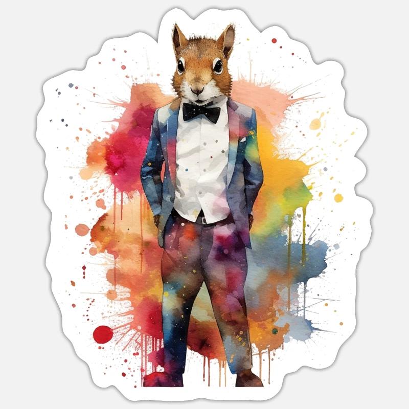 Eichhörnchen Bunt Anzug Geschenk Tier Kunst Sticker Größe S (10 x 10 cm)