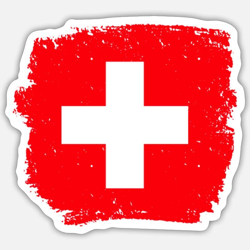 Schweiz Schweizerische Flagge Stolzer Schweizer - Sticker Größe S (10 x 10 cm) - Mattweiß