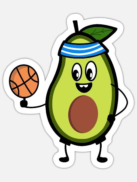 Basketball Avocado Basketballer - Sticker Größe S (10 x 10 cm) - Mattweiß
