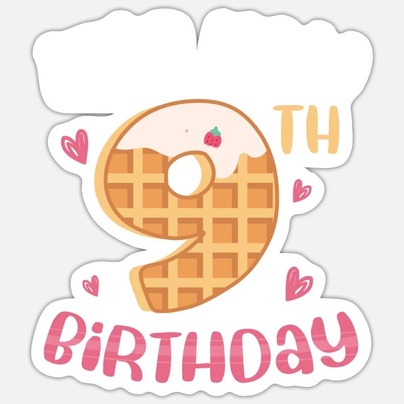 9th Birthday Waffle Sticker size S (10 x 10 cm)