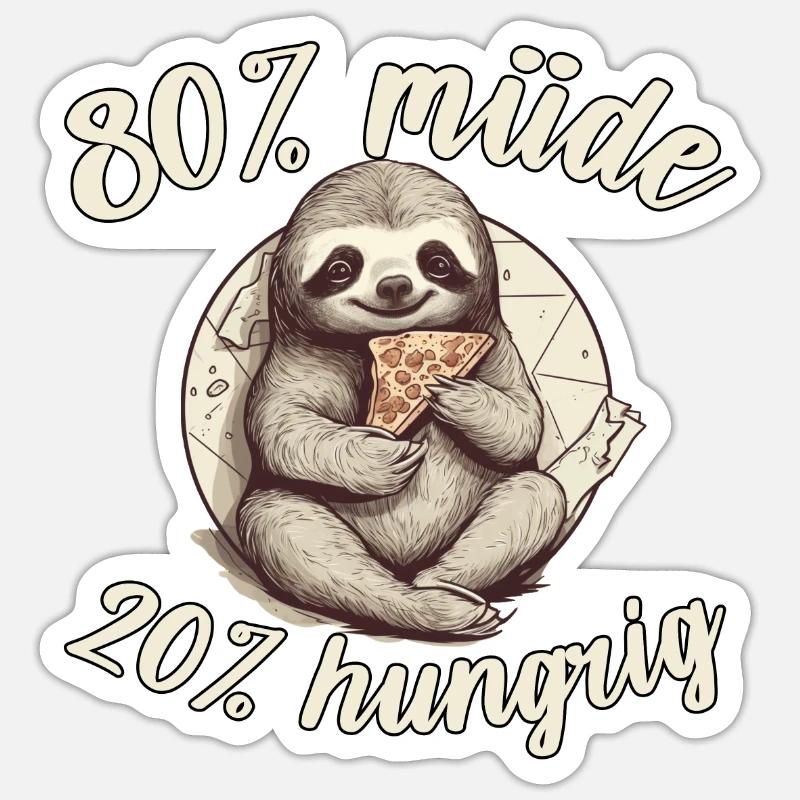 Faultier mit einem Stück Pizza müde und hungrig Sticker Größe S (10 x 10 cm)