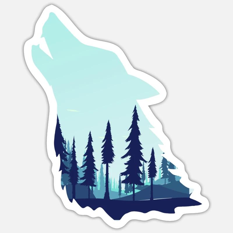 Heulender Wolf mit Wald - Sticker Größe S (10 x 10 cm) - Mattweiß