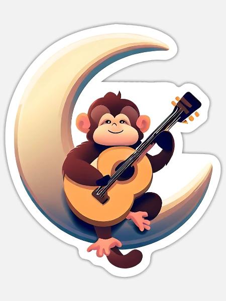 Musikalischer Affe im Halbmond - Sticker Größe S (10 x 10 cm) - Mattweiß