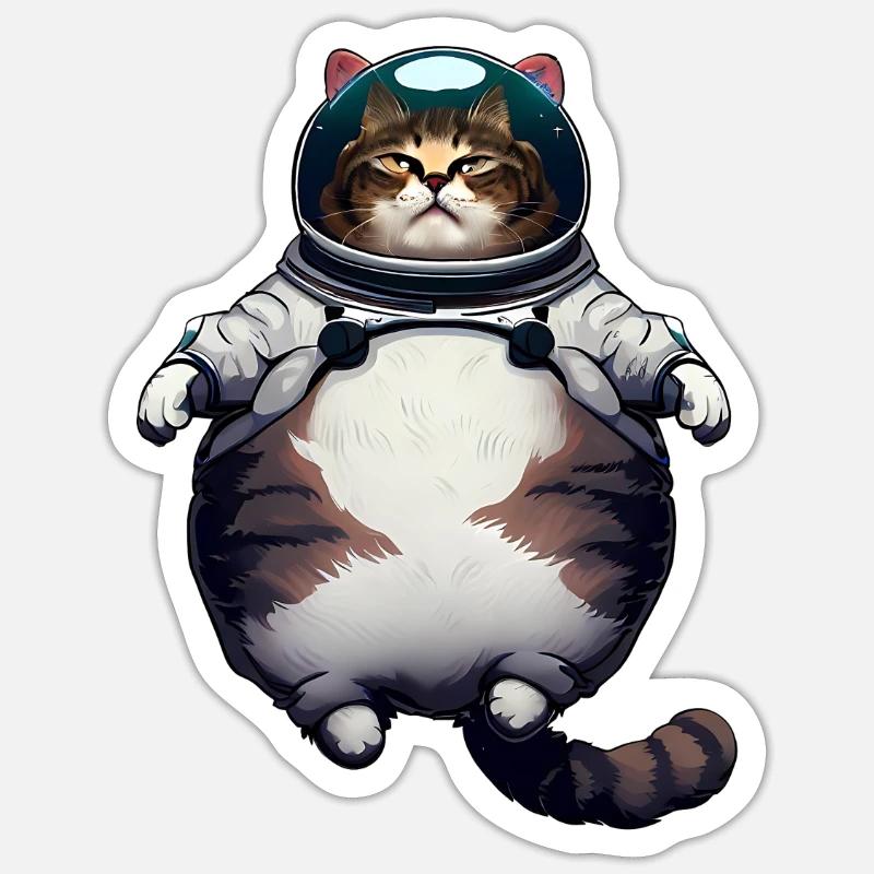 Fette Astronaut Katze - Sticker Größe S (10 x 10 cm) - Mattweiß