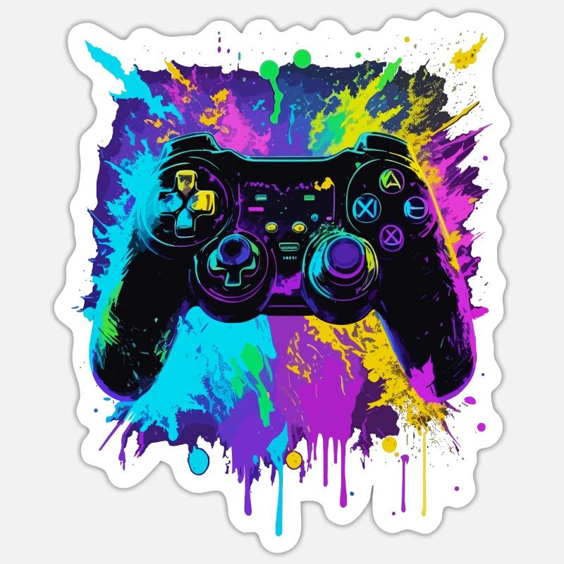 farbenfroher Graffiti Gaming Controller - Sticker Größe S (10 x 10 cm) - Mattweiß