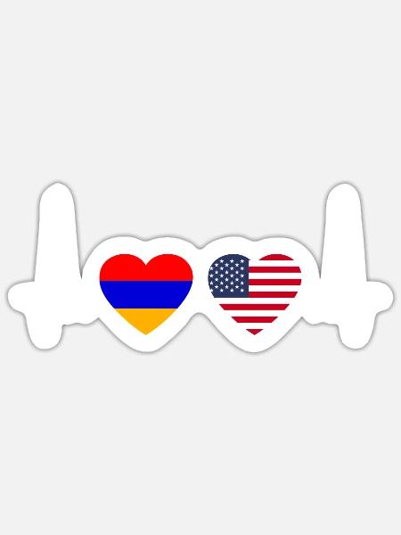 Armenien USA Herzschlag Flagge Armenisch - Sticker Größe S (10 x 10 cm) - Mattweiß