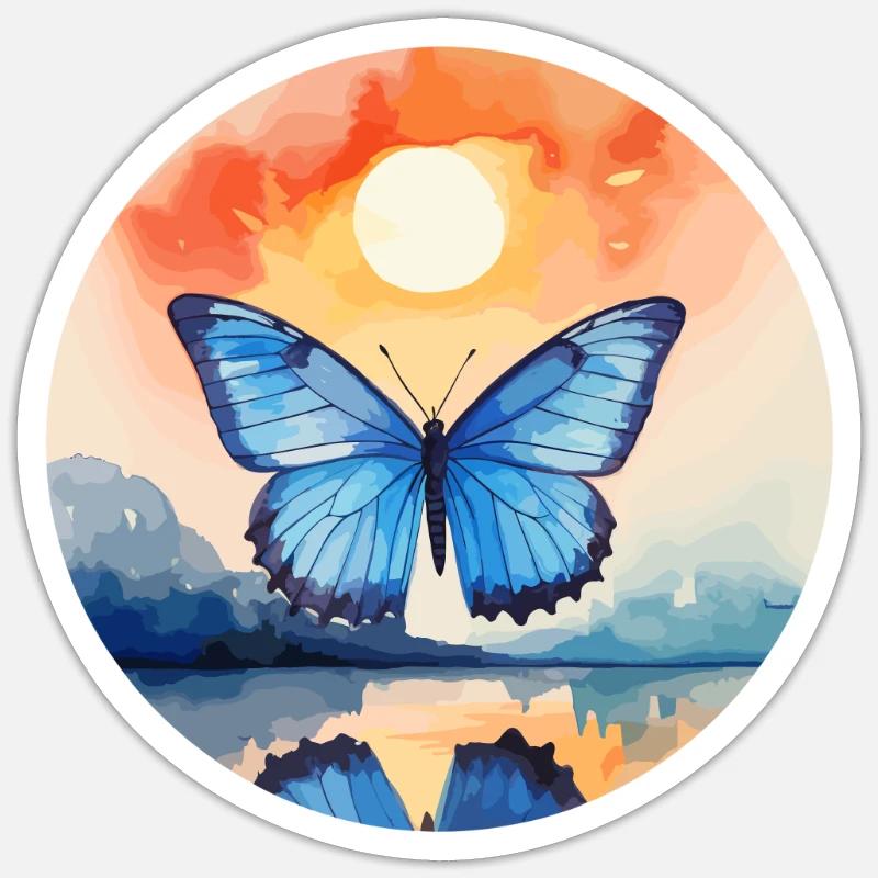 Morpho Papillon Bleu - Sticker taille S (10 x 10 cm) - blanc mat
