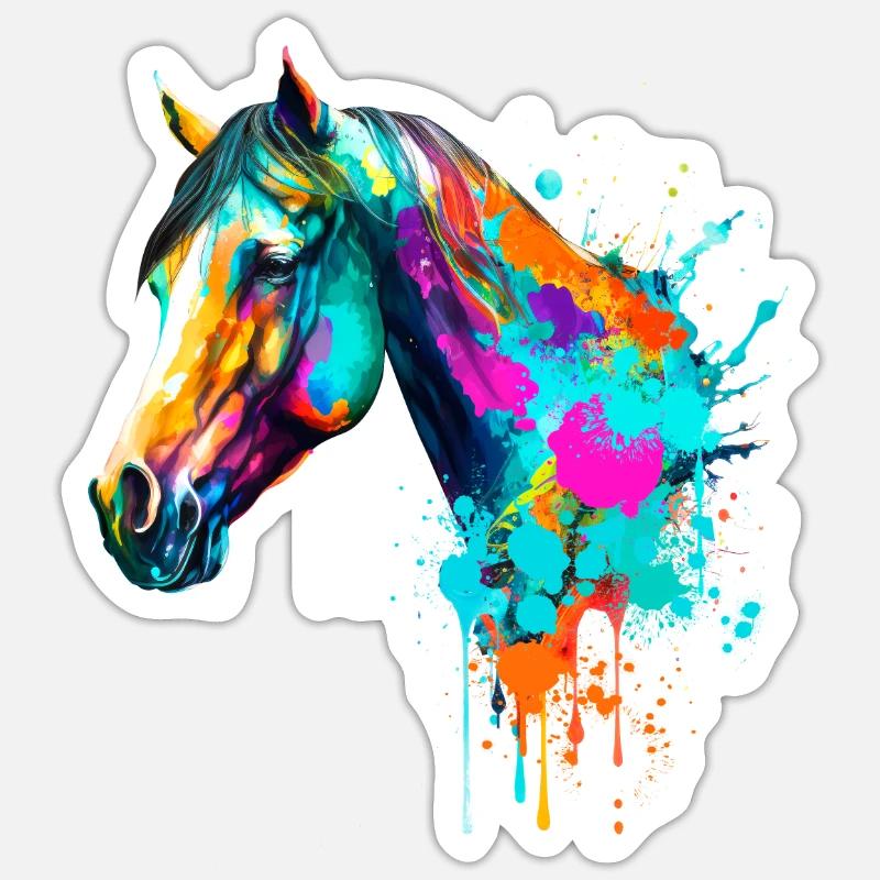 Cheval à l’aquarelle - Sticker taille S (10 x 10 cm) - blanc mat