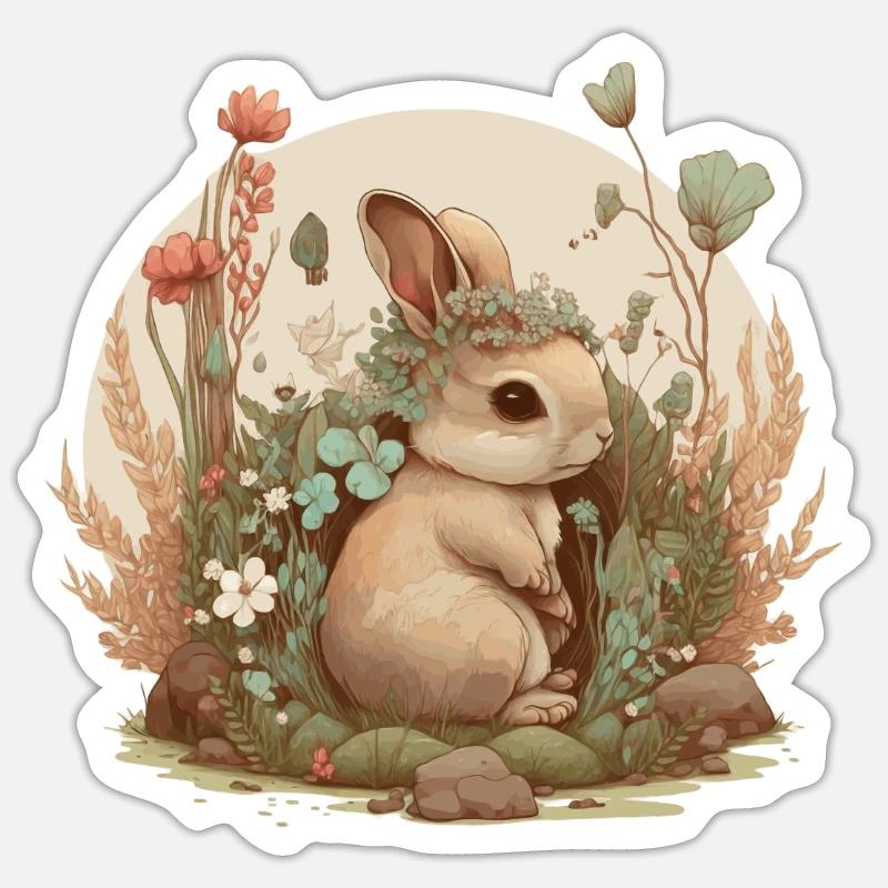Cottagecore Mignon Bébé lapin Lapin Aquarelle Flow - Sticker taille S (10 x 10 cm) - blanc mat