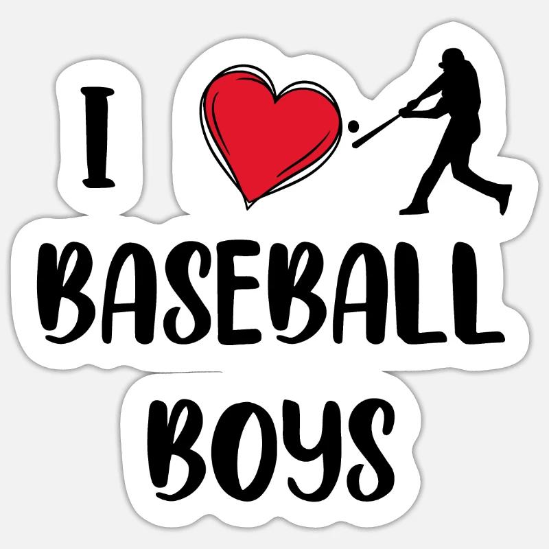 J’adore les garçons de baseball. Drôle de baseball avec - Sticker taille S (10 x 10 cm) - blanc mat