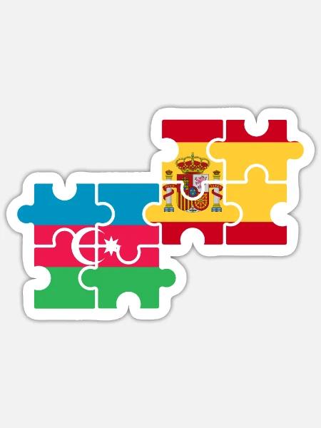 Aserbaidschan Spanien Flagge Aserbaidschaner - Sticker Größe S (10 x 10 cm) - Mattweiß