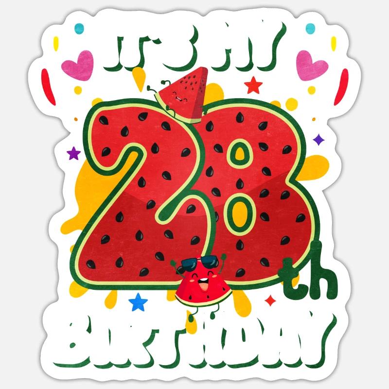 28e anniversaire Pastèque cadeau d’été - Sticker taille S (10 x 10 cm) - blanc mat