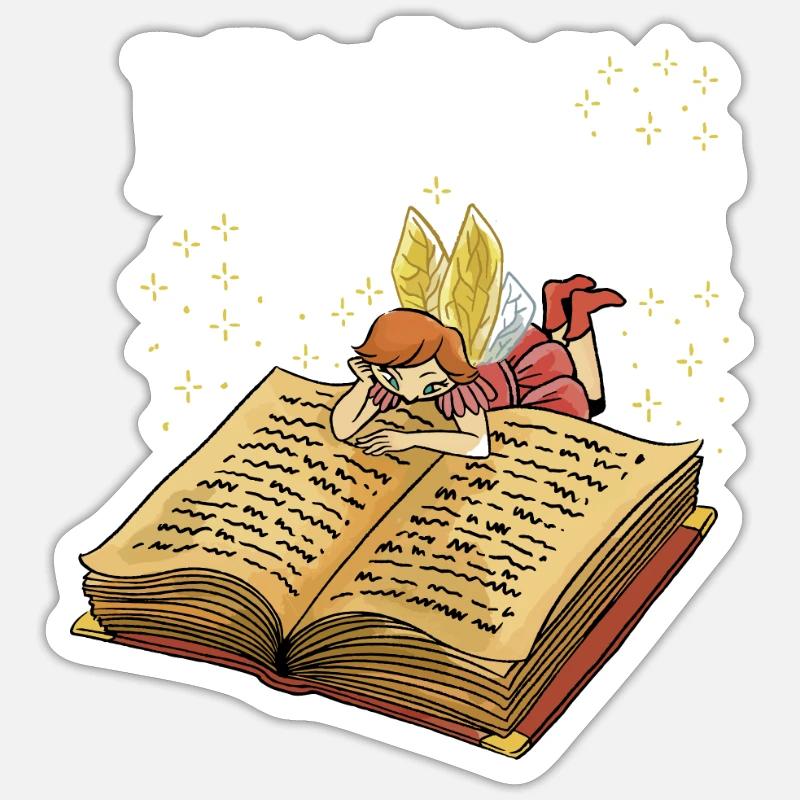 Buch Leseratte Bücherwurm Fee Buchfee - Sticker Größe S (10 x 10 cm) - Mattweiß