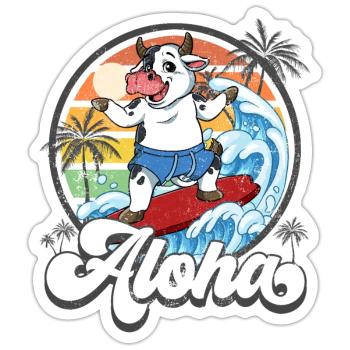 Aloha Hawaiian Hawaiian Surfer Surfing - Sticker taille S (10 x 10 cm) - blanc mat - Devant