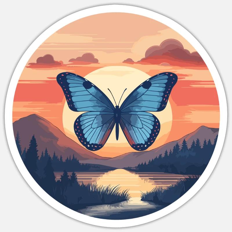 Morpho Papillon Bleu - Sticker taille S (10 x 10 cm) - blanc mat