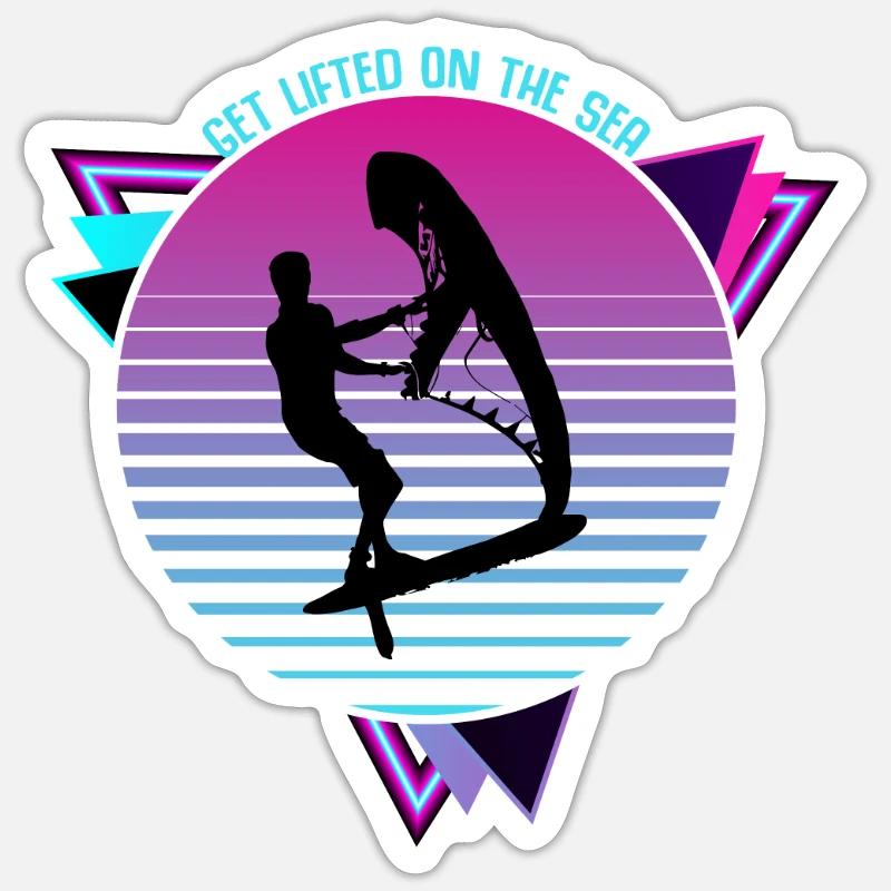 Hydrofoil Wingfoil Synthwave Foil Wing Wingfoiling - Sticker Größe S (10 x 10 cm) - Mattweiß