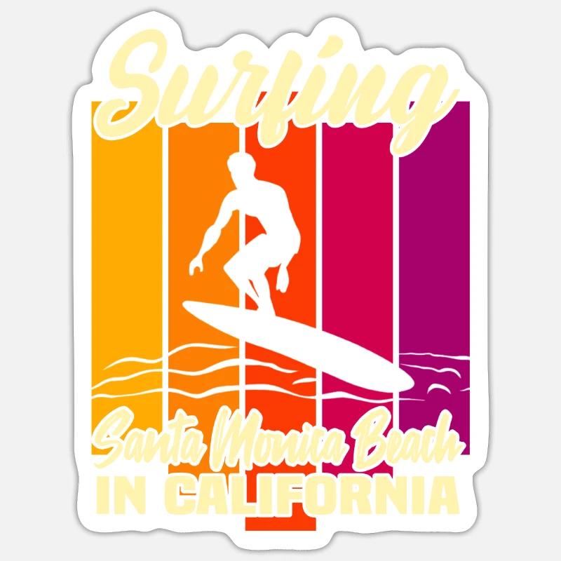 Surfer à Santa Monica - Sticker taille S (10 x 10 cm) - blanc mat