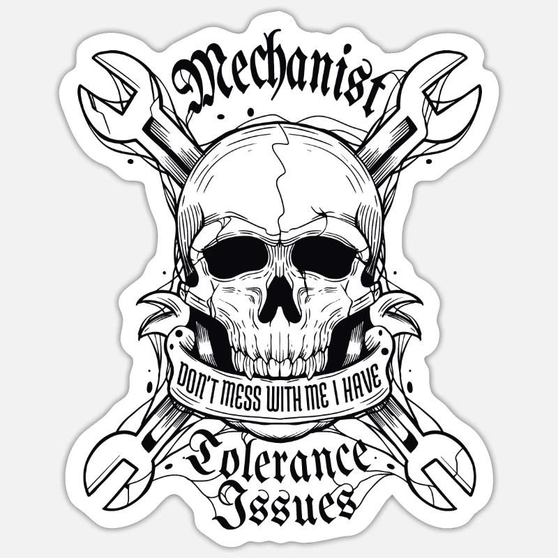 Skull and power tools - Sticker size S (10 x 10 cm) - white matte