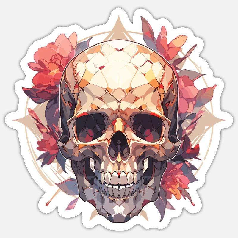 Crânes Crâne Crâne Crâne Fleurs - Sticker taille S (10 x 10 cm) - blanc mat