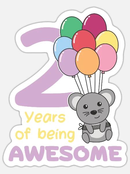 Maus zum 2. Geburtstag Kinder zwei Jahre alt - Sticker Größe S (10 x 10 cm) - Mattweiß