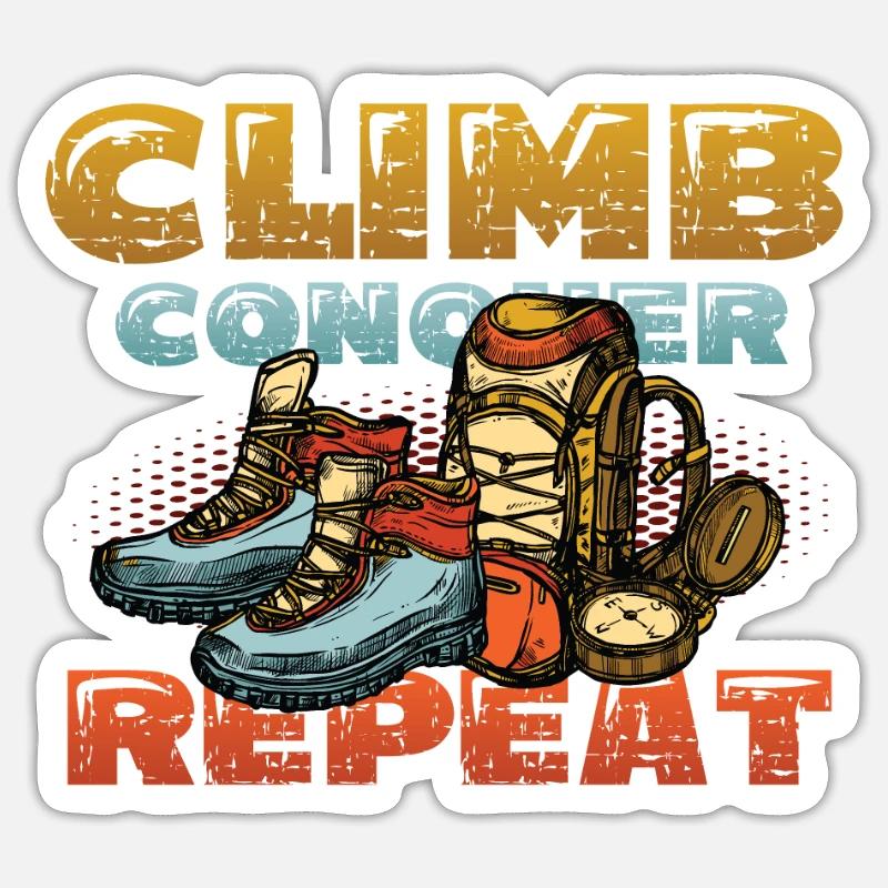 Climbing, conquering, repeating, mountaineering - Sticker size S (10 x 10 cm) - white matte