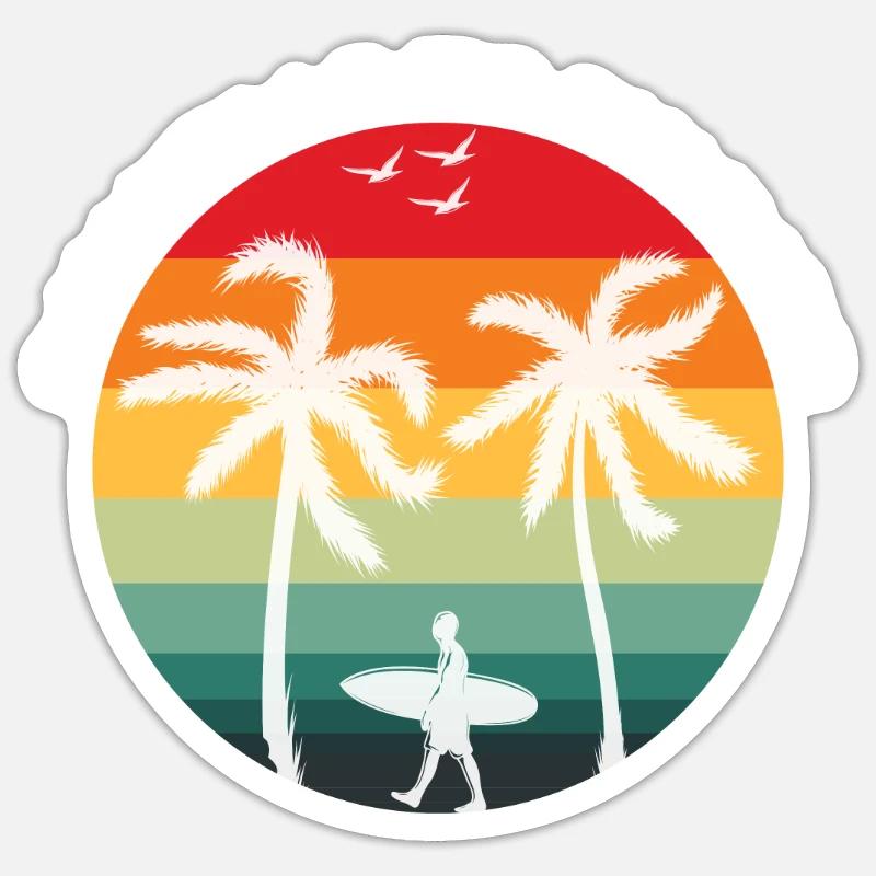 Surfer sous les palmiers - Sticker taille S (10 x 10 cm) - blanc mat