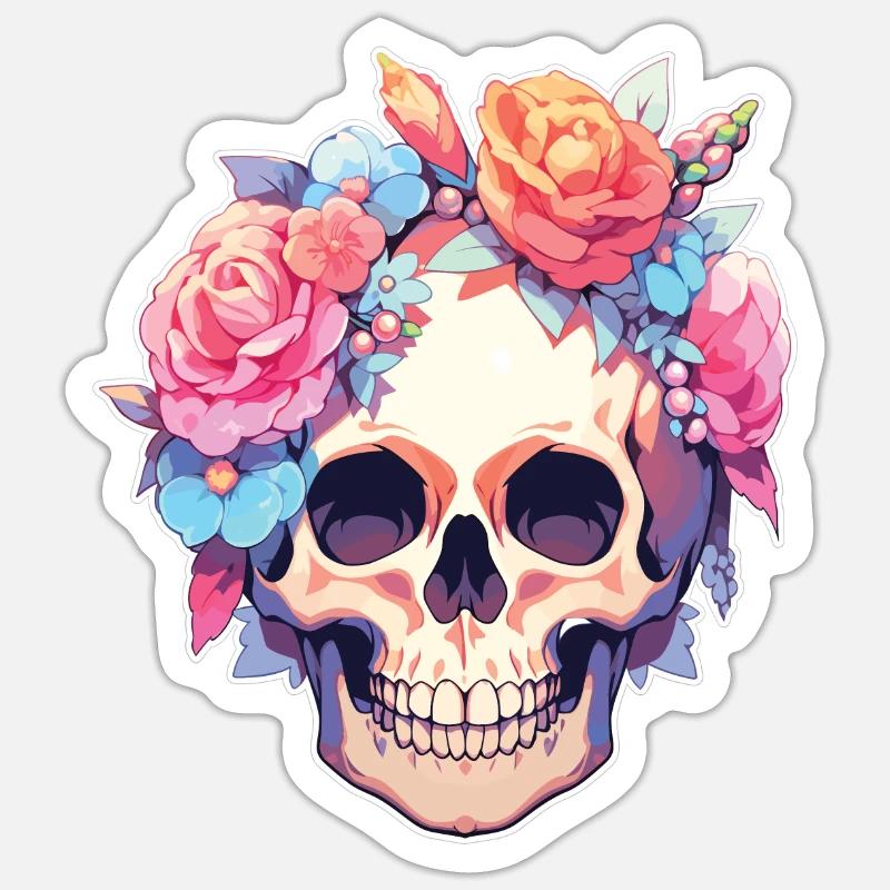 Crânes Crâne Fleurs Fleur Crâne Crâne - Sticker taille S (10 x 10 cm) - blanc mat