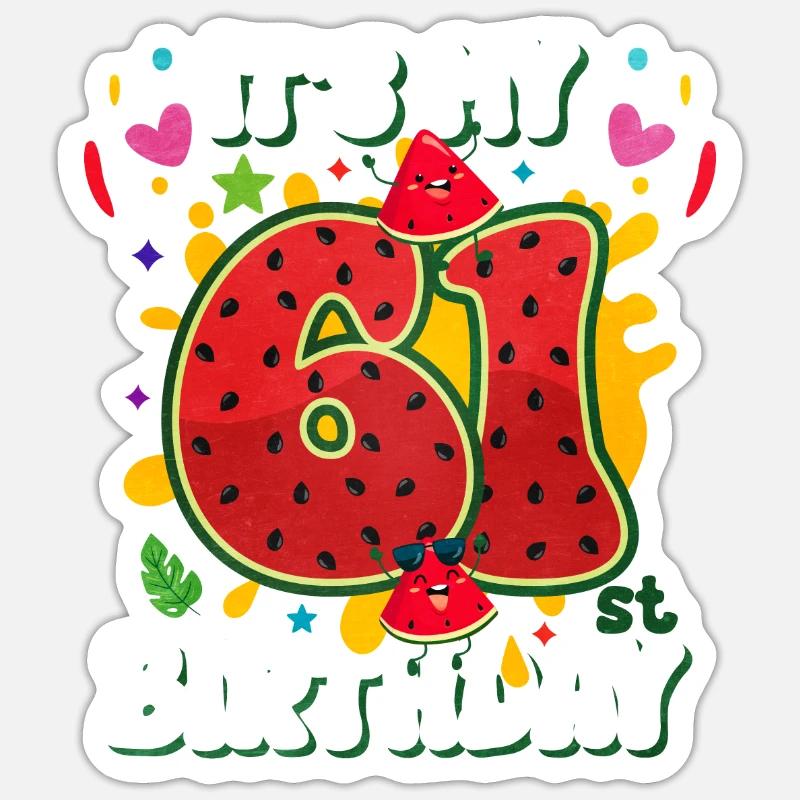61e anniversaire Pastèque - Sticker taille S (10 x 10 cm) - blanc mat
