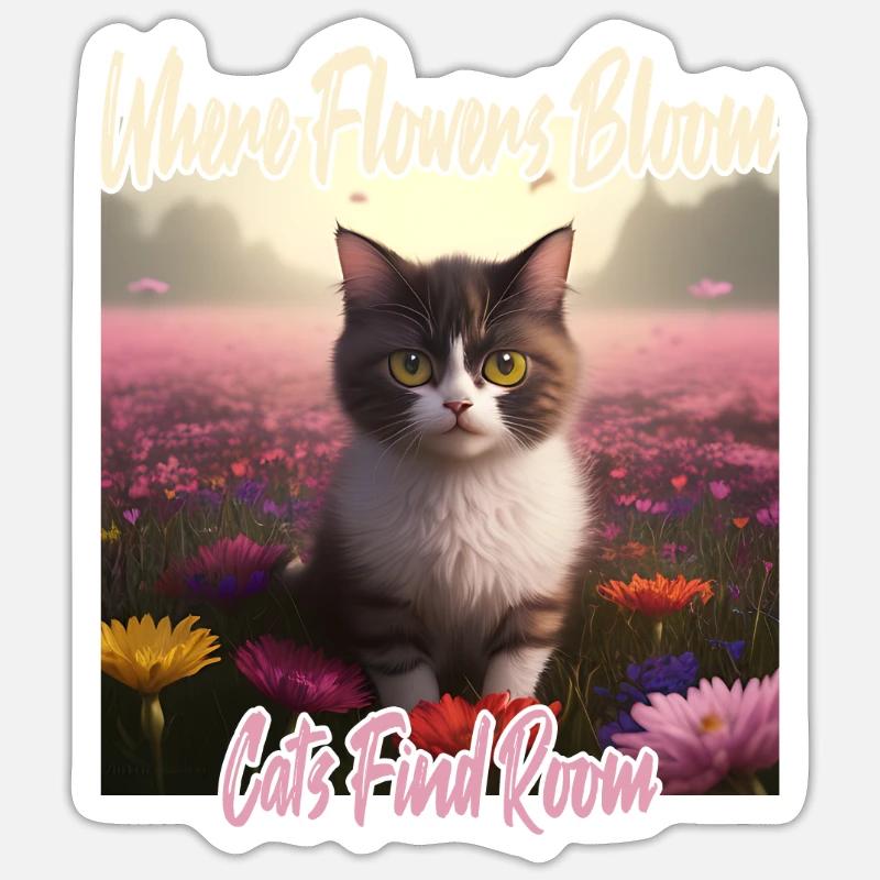 Katze im Blumenmeer - Sticker Größe S (10 x 10 cm) - Mattweiß