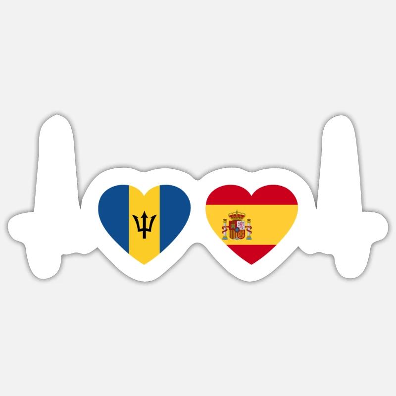 Barbade Espagne Heartbeat Flag - Sticker taille S (10 x 10 cm) - blanc mat