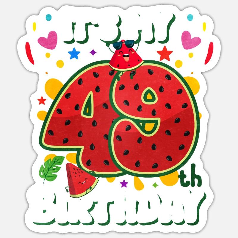 49e anniversaire Pastèque - Sticker taille S (10 x 10 cm) - blanc mat