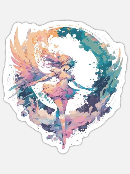 Watercolor Fairy Girls Fairycore Pastel Goth Butte - Sticker Größe S (10 x 10 cm) - Mattweiß