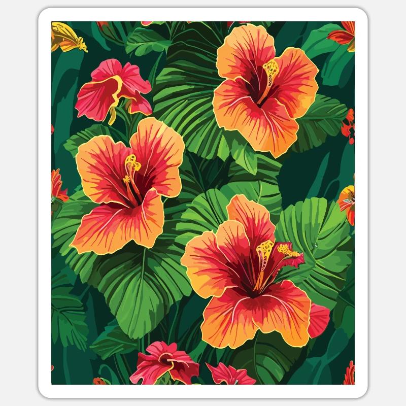 Jungle Pattern Tropical Pattern Rainforest Flowers Sticker taille S (10 x 10 cm)