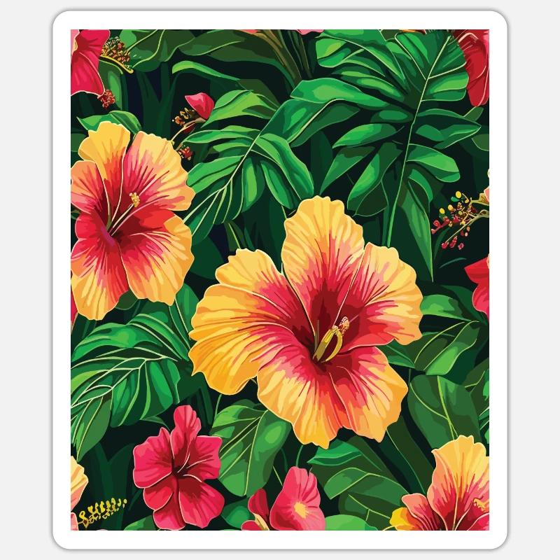 Jungle Pattern Tropical Pattern Rainforest Flowers Sticker taille S (10 x 10 cm)