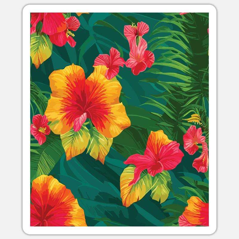 Jungle Pattern Tropical Pattern Rainforest Flowers Sticker taille S (10 x 10 cm)