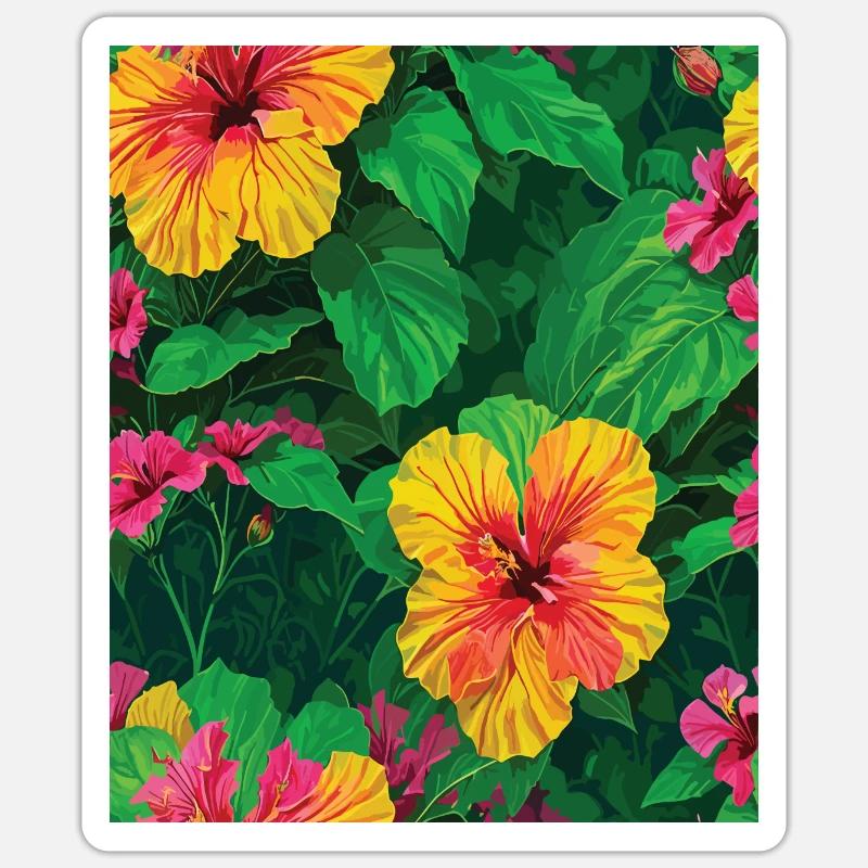 Jungle Pattern Tropical Pattern Rainforest Flowers Sticker taille S (10 x 10 cm)
