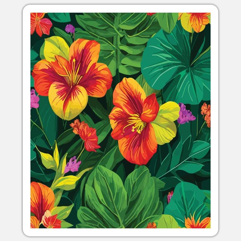 Jungle Pattern Tropical Pattern Rainforest Flowers Sticker taille S (10 x 10 cm)