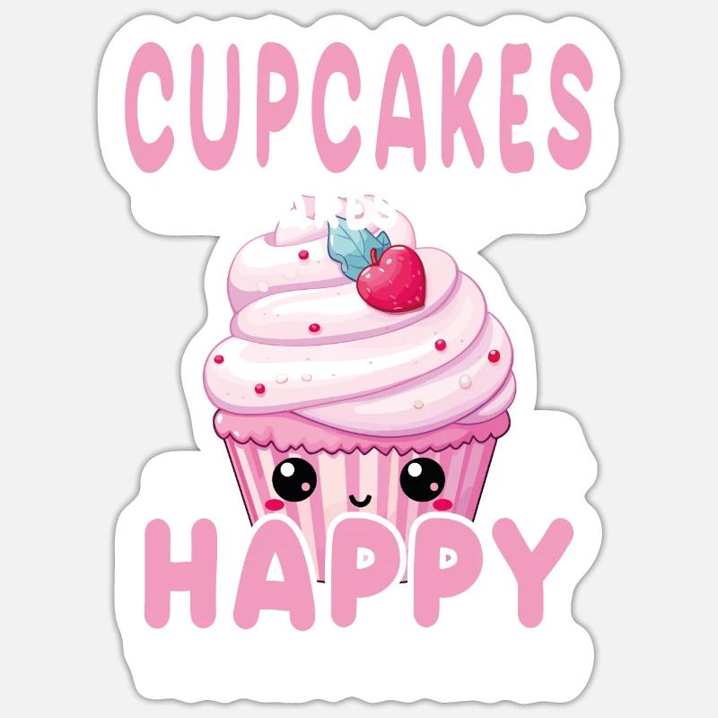 Cupcake Kawaii - Sticker taille S (10 x 10 cm) - blanc mat
