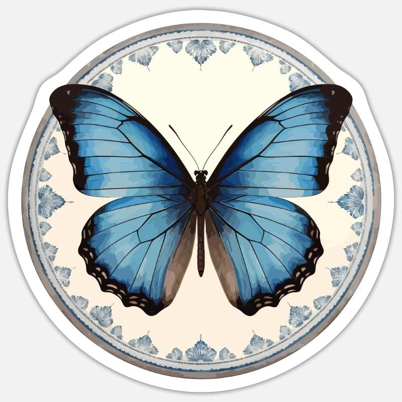 Morpho Papillon Bleu - Sticker taille S (10 x 10 cm) - blanc mat