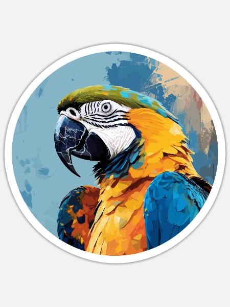 Blau-Gold Ara - Sticker Größe S (10 x 10 cm) - Mattweiß