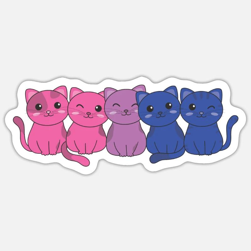 Bisexual Flag Pride LGBTQ Mignon Chat - Sticker taille S (10 x 10 cm) - blanc mat