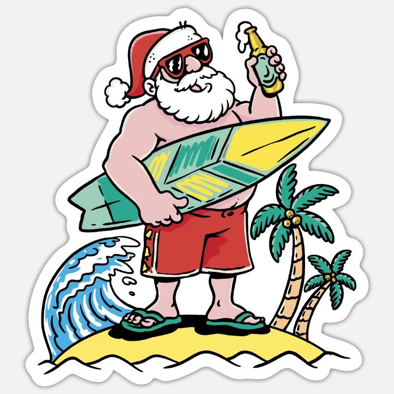 Surf du Père Noël - Sticker taille S (10 x 10 cm) - blanc mat