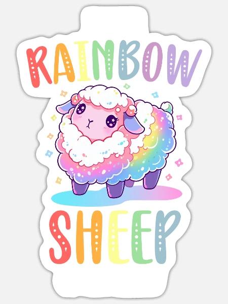 Rainbow Sheep LGBTQ Transgender Pride Community - Sticker taille S (10 x 10 cm) - blanc mat