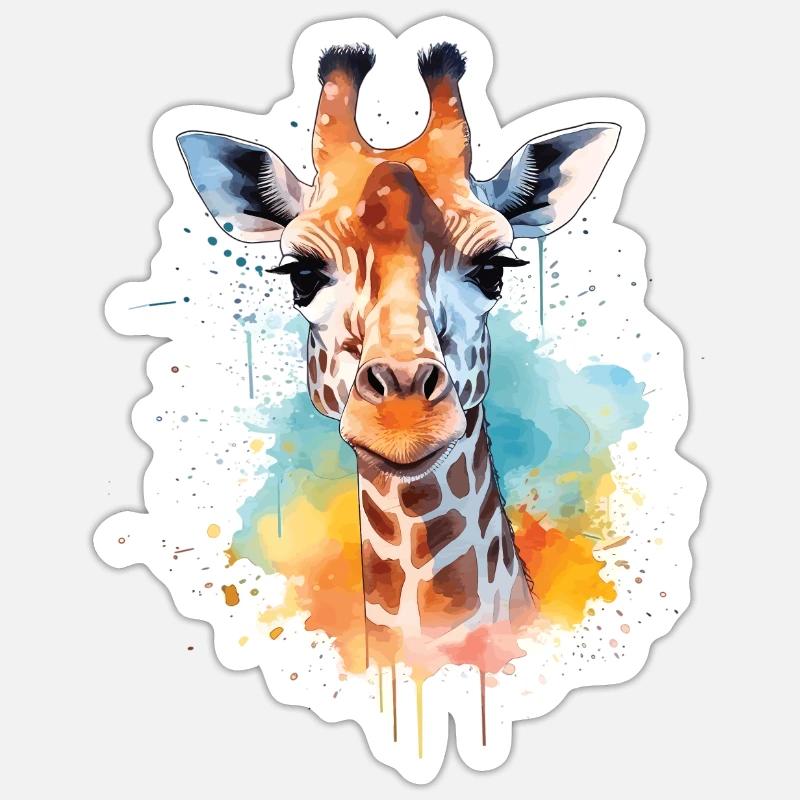 Aquarell-giraffe – Farbenfrohe - Sticker Größe S (10 x 10 cm) - Mattweiß