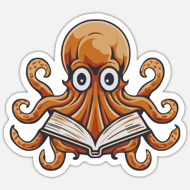 Buch Leseratte Bücherwurm Krake Buch - Sticker Größe S (10 x 10 cm) - Mattweiß